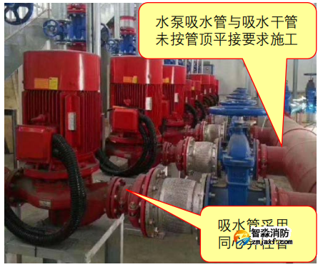 消防水泵吸水管安裝不符合規范要求