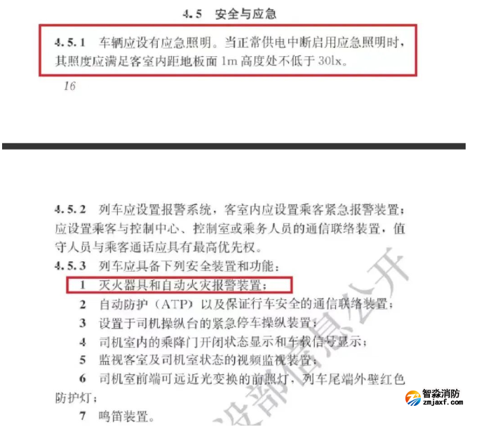 城市軌道交通車輛、列車必須設(shè)置應(yīng)急照明、自動(dòng)火災(zāi)報(bào)警裝置!